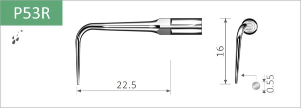 Scaler Spitze, rechts gebogen, groß, zum subgingivalen Scaling