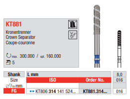 Edenta Crown Cutter KT-Diamond KT881, 5 St&uuml;ck